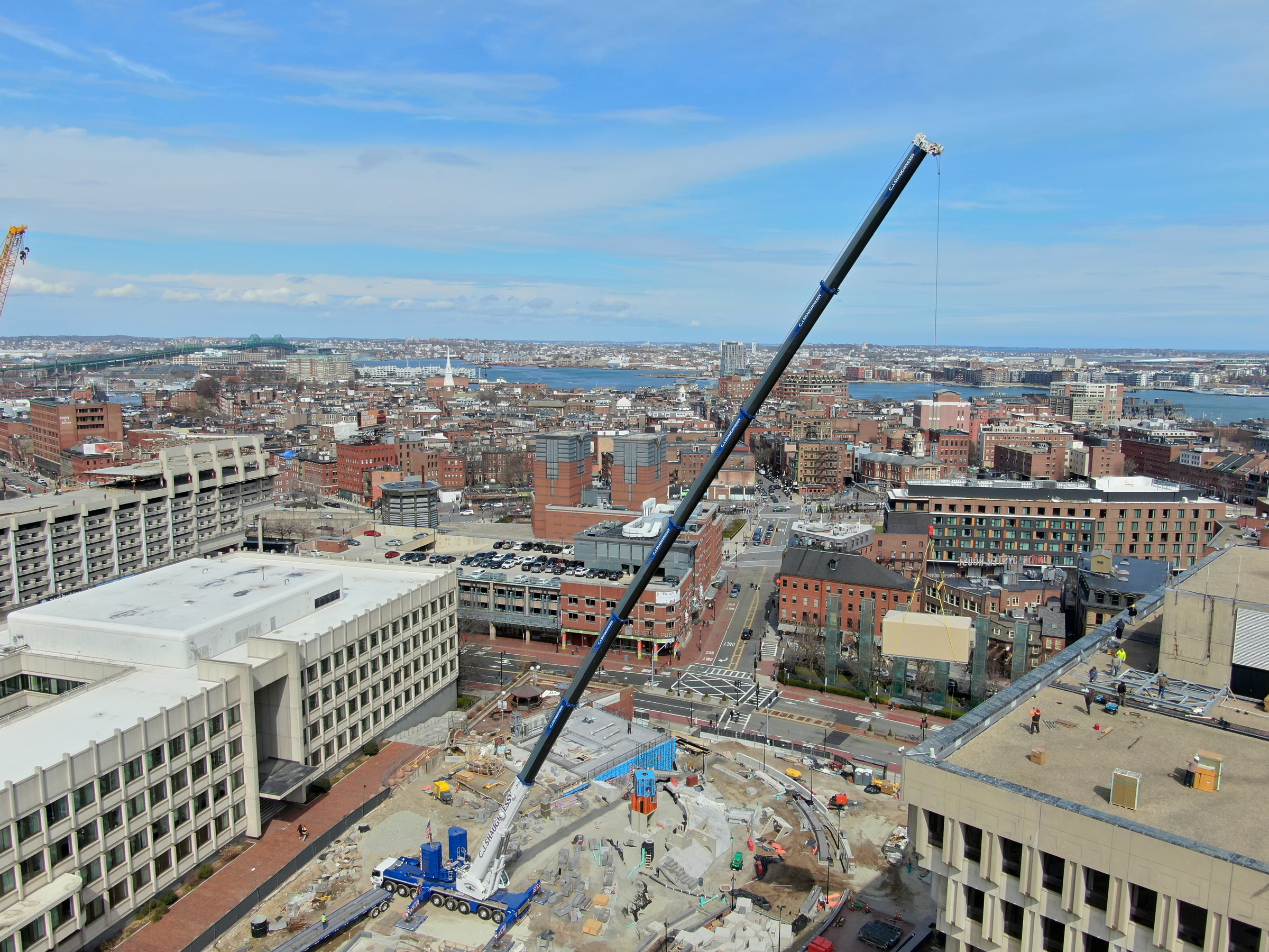 CJ Shaughnessy crane working over the 470 Atlantic Avenue site in downtown Boston